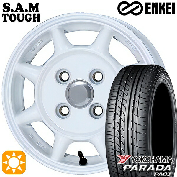 【取付対象】軽トラ 165/55R14C 95/93N ヨコハマ パラダ PA03 ENKEI S.A.M タフ ホワイト 14インチ 4.5J 4H100 サマータイヤホイールセット