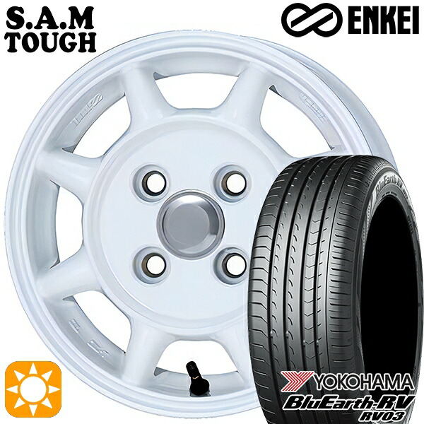 【取付対象】エブリィワゴン 165/60R14 75H ヨコハマ ブルーアース RV03 ENKEI S.A.M タフ ホワイト 14インチ 5.0J 4H100 サマータイヤホイールセット |エムオートギャラリー