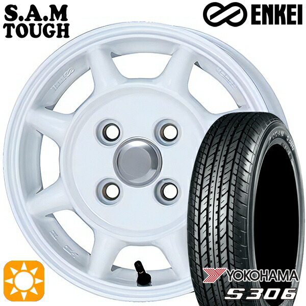 【取付対象】N-BOX 155/65R14 75S ヨコハマ S306 ENKEI S.A.M タフ ホワイト 14インチ 5.0J 4H100 サマータイヤホイールセット