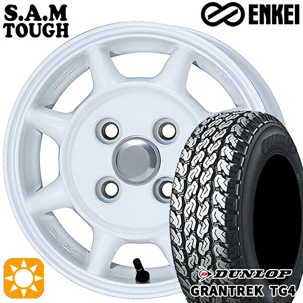 【取付対象】軽トラ 145/80R12 80/78N ダンロップ グラントレック TG4 ENKEI S.A.M タフ ホワイト 12インチ 4.0J 4H100 サマータイヤホイールセット