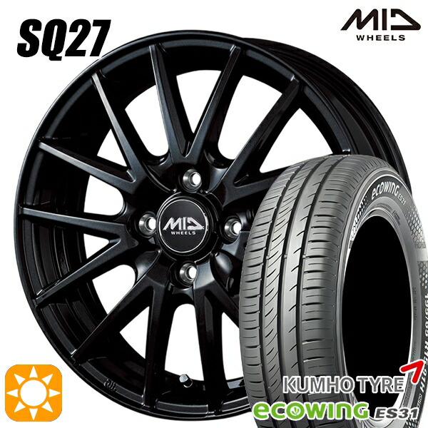【取付対象】フィット 175/65R15 84H クムホ エコウィング ES31 MID シュナイダー SQ27 メタリックブラック 15インチ 5.5J 4H100 +50 サマータイヤホイールセット