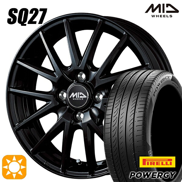 【取付対象】フィット 185/60R15 84H ピレリ パワジー MID シュナイダー SQ27 メタリックブラック 15インチ 5.5J 4H100 +50 サマータイヤホイールセット