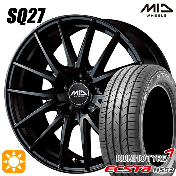 【取付対象】リーフ ノア 205/55R16 91V クムホ エクスタ HS52 MID シュナイダー SQ27 メタリックブラック 16インチ 6.5J 5H114.3 サマータイヤホイールセット 54,300円