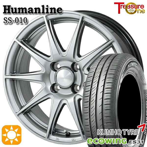 【取付対象】175/70R14 84T クムホ エコウィング ES31 トレジャーワン ヒューマンライン SS010 ダークグレー 14インチ 5.5J 4H100 +38/+45 サマータイヤホイールセット