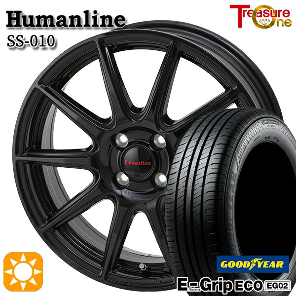 【取付対象】175/70R14 84S グッドイヤー エフィシェントグリップ EG02 トレジャーワン ヒューマンライン SS010 ブラック 14インチ 5.5J 4H100 +38/+45 サマータイヤホイールセット