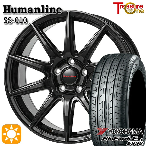【取付対象】225/50R18 95V ヨコハマ ブルーアース ES32 トレジャーワン ヒューマンライン SS010 ブラック 18インチ 7.0J 5H114.3 +48/+53 サマータイヤホイールセット