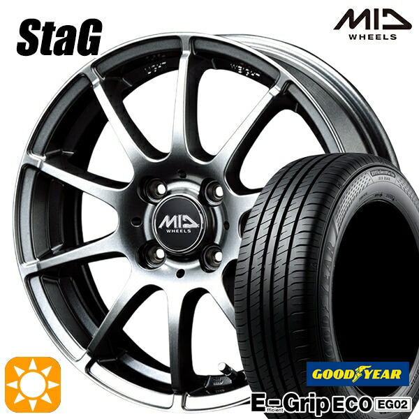 【取付対象】175/65R15 84H グッドイヤー エフィシェントグリップ EG02 MID シュナイダー スタッグ メタリックグレー 15インチ 5.5J 4H100 サマータイヤホイールセット ｜エムオートギャラリー
