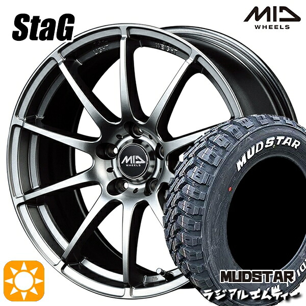 【取付対象】215/70R16 100T マッドスター ラジアル M/T ホワイトレター MID シュナイダー スタッグ メタリックグレー 16インチ 6.5J 5H114.3 サマータイヤホイールセット ｜エムオートギャラリー