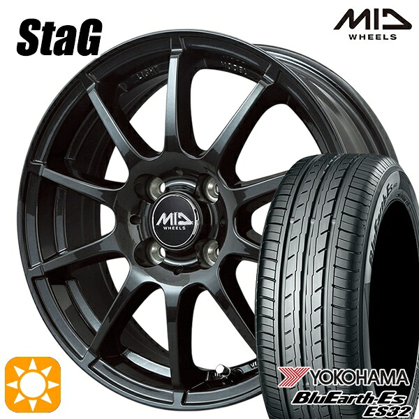 【取付対象】145/80R13 75S ヨコハマ ブルーアース ES32 MID シュナイダー スタッグ ストロングガンメタ 13インチ 4.0J 4H100 サマータイヤホイールセット |エムオートギャラリー