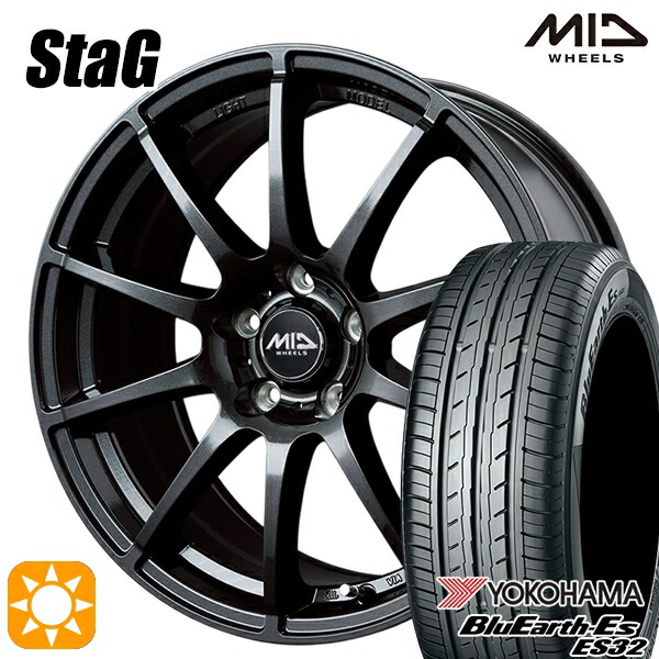 【取付対象】フリード 185/65R15 88S ヨコハマ ブルーアース ES32 MID シュナイダー スタッグ ストロングガンメタ 15インチ 6.0J 5H114.3 +50 サマータイヤホイールセット