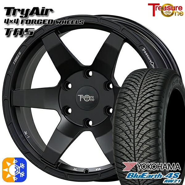 215/70R16 100H ヨコハマ ブルーアース 4S AW21 トレジャーワン 鍛造 トライエアー TAS マットブラック 16インチ 7.0J 5H114.3 オールシーズンタイヤホイールセット