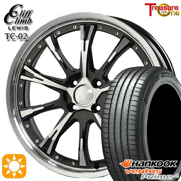 【取付対象】205/45R17 88V XL ハンコック veNtus PRime4 K135 トレジャーワン クリフクライムルイス TC02 ブラックポリッシュ 17インチ 7.0J 4H100 サマータイヤホイールセット