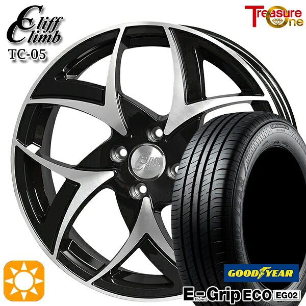 【取付対象】ライズ ロッキー 195/65R16 92V グッドイヤー エフィシェントグリップ EG02 トレジャーワン クリフクライム TC05 ブラックポリッシュ 16インチ 6.0J 4H100 サマータイヤホイールセット