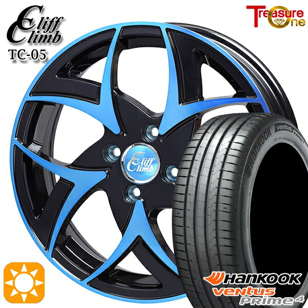 【取付対象】195/65R16 92V ハンコック veNtus PRime4 K135 トレジャーワン クリフクライム TC05 ブラックポリッシュブルークリア 16インチ 6.0J 4H100 サマータイヤホイールセット