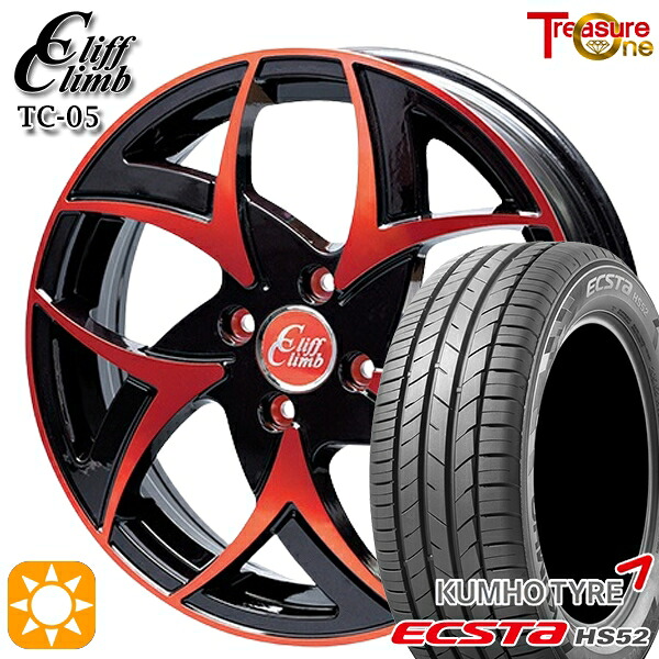 【取付対象】アクア ヤリス 195/50R16 88V XL クムホ エクスタ HS52 トレジャーワン クリフクライム TC05 ブラックポリッシュレッドクリア 16インチ 6.0J 4H100 サマータイヤホイールセット