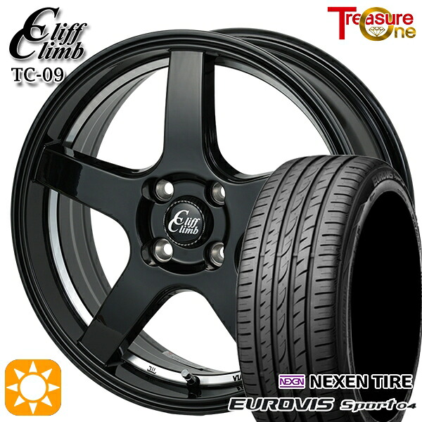 【取付対象】165/60R14 75H ロードストーン ユーロビズ Sport 04 トレジャーワン クリフクライム TC09 ブラックアンダーカットポリッシュ 14インチ 4.5J 4H100 サマータイヤホイールセット ｜エムオートギャラリー
