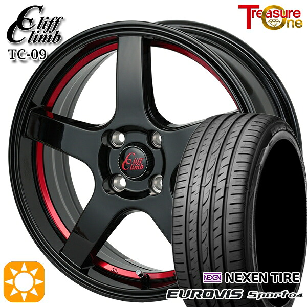 【取付対象】165/60R14 75H ロードストーン ユーロビズ Sport 04 トレジャーワン クリフクライム TC09 ブラックレッドアンダーカット 14インチ 4.5J 4H100 サマータイヤホイールセット ｜エムオートギャラリー