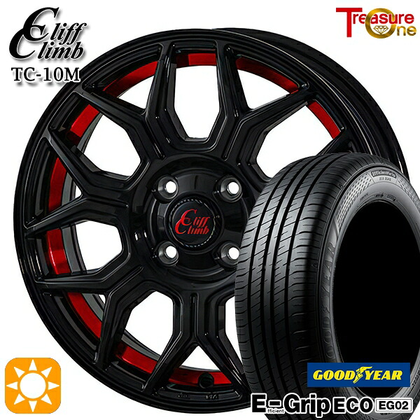 【取付対象】アクア クロスビー 185/55R16 83V グッドイヤー エフィシェントグリップ EG02 トレジャーワン クリフクライム TC10M ブラックレッドアンダーカット 16インチ 6.5J 4H100 サマータイヤホイールセット |エムオートギャラリー