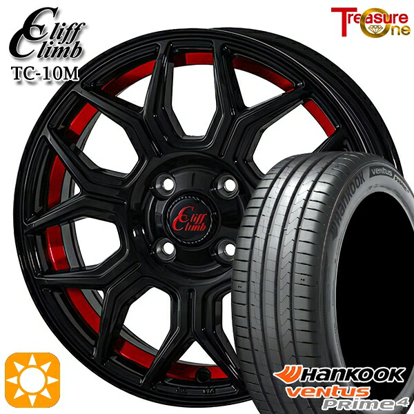 【取付対象】195/55R16 87V ハンコック veNtus PRime4 K135 トレジャーワン クリフクライム TC10M ブラックレッドアンダーカット 16インチ 6.5J 4H100 サマータイヤホイールセット ｜エムオートギャラリー