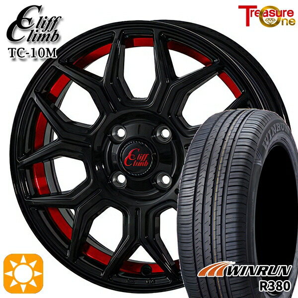 【取付対象】フィット 185/60R15 84H ウィンラン R380 トレジャーワン クリフクライム TC10M ブラックレッドアンダーカット 15インチ 5.5J 4H100 +50 サマータイヤホイールセット