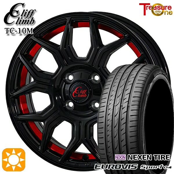 【取付対象】165/60R14 75H ロードストーン ユーロビズ Sport 04 トレジャーワン クリフクライム TC10M ブラックレッドアンダーカット 14インチ 4.5J 4H100 サマータイヤホイールセット |エムオートギャラリー