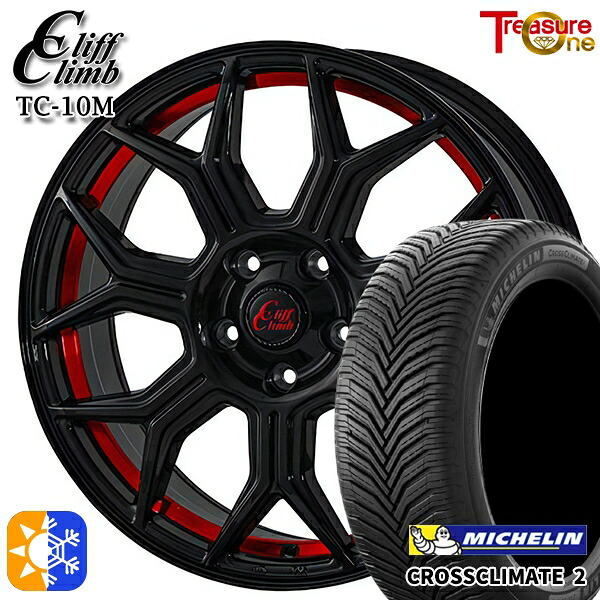 235/55R18 104V XL ミシュラン クロスクライメート2 トレジャーワン クリフクライム TC10M ブラックレッドアンダーカット 18インチ 7.0J 5H114.3 オールシーズンタイヤホイールセット