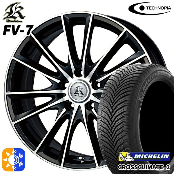235/55R18 104V XL ミシュラン クロスクライメート2 テクノピア カシーナ FV7 ブラックポリッシュ 18インチ 7.0J 5H114.3 オールシーズンタイヤホイールセット