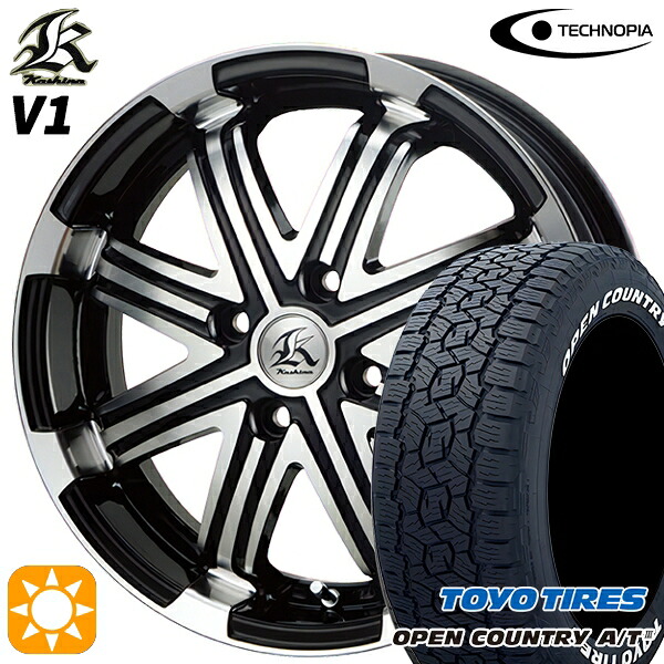 【取付対象】アゲ軽 165/80R14 97/95N トーヨー オープンカントリーA/T3 ホワイトレター テクノピア カシーナ V1 ブラックポリッシュ 14インチ 4.5J 4H100 サマータイヤホイールセット |エムオートギャラリー