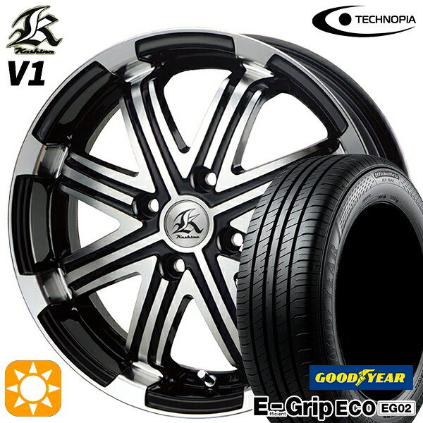 【取付対象】165/50R16 75V グッドイヤー エフィシェントグリップ EG02 テクノピア カシーナ V1 ブラックポリッシュ 16インチ 5.0J 4H100 サマータイヤホイールセット