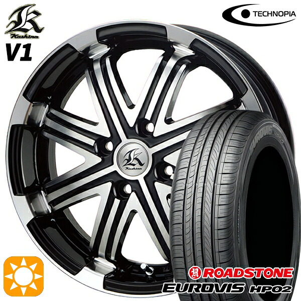 【取付対象】155/65R14 ネクセン ロードストーン ユーロビズ HP02 テクノピア カシーナ V1 ブラックポリッシュ 14インチ 4.5J 4H100 サマータイヤホイールセット ｜エムオートギャラリー