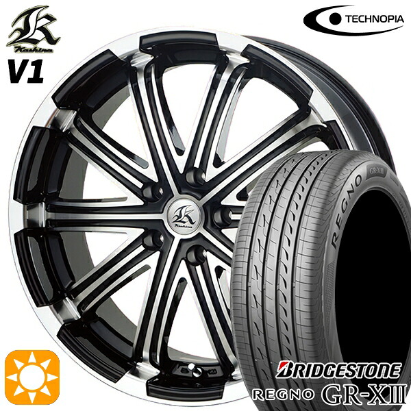 【取付対象】マークX スカイライン 225/45R18 95W XL ブリヂストン レグノ GR-X3 テクノピア カシーナ V1 ブラックポリッシュ 18インチ 7.0J 5H114.3 サマータイヤホイールセット |エムオートギャラリー