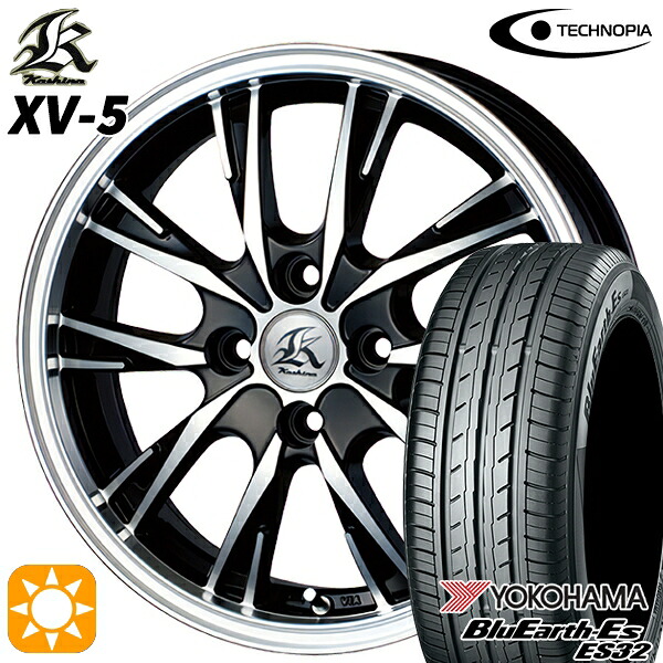 【取付対象】165/65R15 81S ヨコハマ ブルーアース ES32 テクノピア カシーナ XV5 ブラックポリッシュ 15インチ 5.0J 4H100 サマータイヤホイールセット