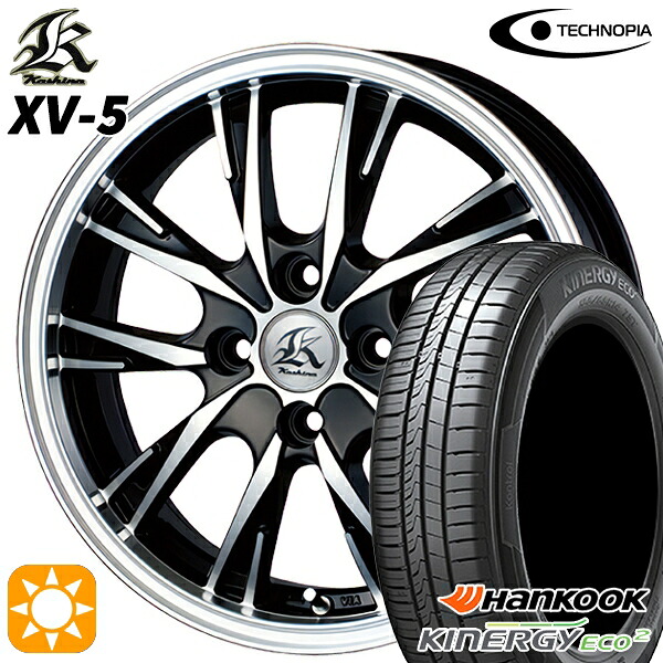 【取付対象】155/65R14 75S ハンコック KlnERGy ECO2 K435 テクノピア カシーナ XV5 ブラックポリッシュ 14インチ 4.5J 4H100 サマータイヤホイールセット