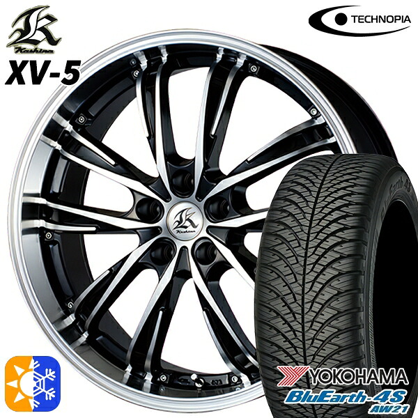 225/45R18 95Y XL ヨコハマ ブルーアース 4S AW21 テクノピア カシーナ XV5 ブラックポリッシュ 18インチ 7.5J 5H114.3 オールシーズンタイヤホイールセット |エムオートギャラリー