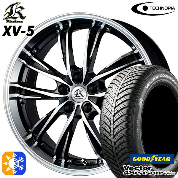 215/50R17 95H XL グッドイヤー ベクター フォーシーズンズ テクノピア カシーナ XV5 ブラックポリッシュ 17インチ 7.0J 5H114.3 オールシーズンタイヤホイールセット ｜エムオートギャラリー