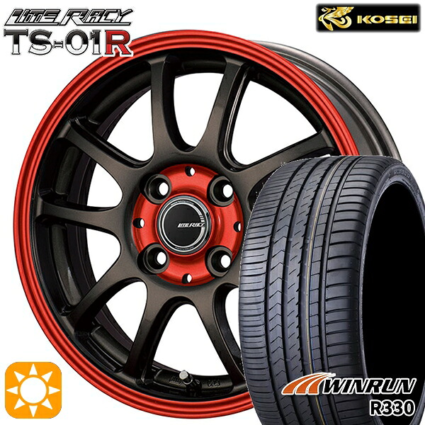 【取付対象】155/65R14 75T ウィンラン R330 コーセイ リテラシー TS-01R ブラック/レッドクリア 14インチ 4.5J 4H100 +43 サマータイヤホイールセット ｜エムオートギャラリー