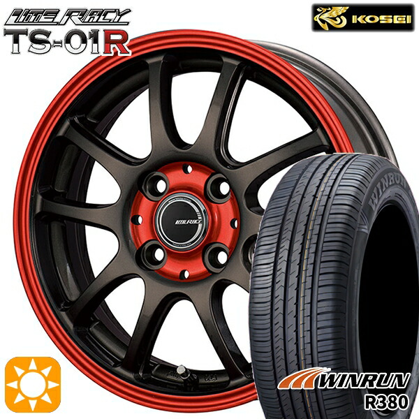 【取付対象】165/65R14 79T ウィンラン R380 コーセイ リテラシー TS-01R ブラック/レッドクリア 14インチ 4.5J 4H100 +43 サマータイヤホイールセット