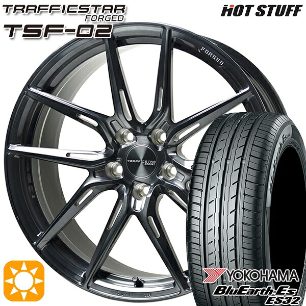 【取付対象】245/40R19 94W ヨコハマ ブルーアース ES32 HotStuff トラフィックスターフォージド TSF-02 ブラッシュド/ブラッククリア 19インチ 8.0J 5H114.3 サマータイヤホイールセット