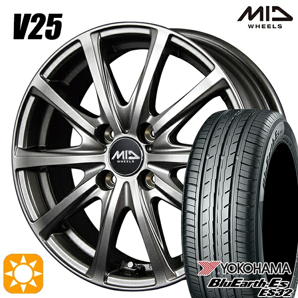 【取付対象】タフト 165/65R15 81S ヨコハマ ブルーアース ES32 MID ユーロスピード V25 メタリックグレー 15インチ 4.5J 4H100 サマータイヤホイールセット