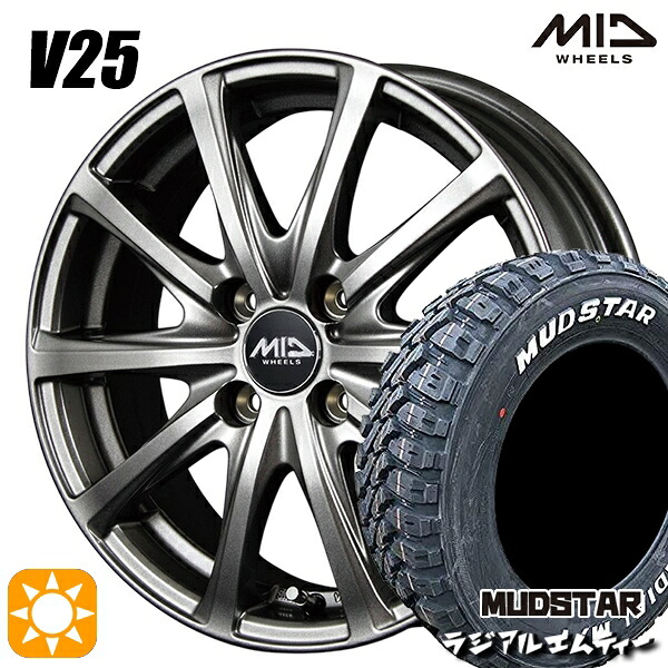 【取付対象】アクア クロスビー 175/60R16 82H マッドスター ラジアル M/T ホワイトレター MID ユーロスピード V25 メタリックグレー 16インチ 6.0J 4H100 サマータイヤホイールセット