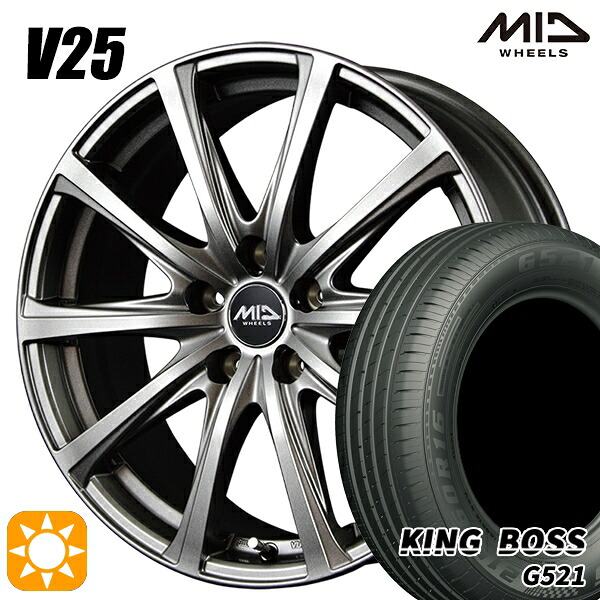 【取付対象】195/60R16 89H キングボス G521 MID ユーロスピード V25 メタリックグレー 16インチ 6.5J 5H114.3 サマータイヤホイールセット |エムオートギャラリー