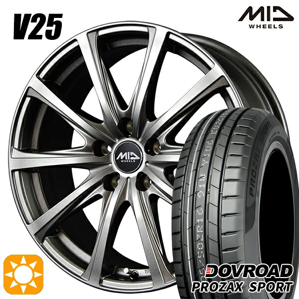 【取付対象】アウトランダー エクストレイル 225/55R18 102W XL DOVROAD プロザックススポーツ MID ユーロスピード V25 メタリックグレー 18インチ 7.5J 5H114.3 サマータイヤホイールセット |エムオートギャラリー