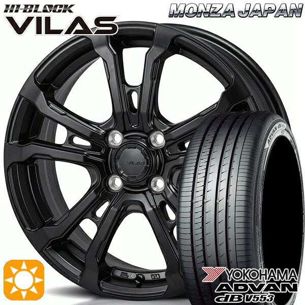 【取付対象】アクア デミオ ノート 195/55R16 87V ヨコハマ アドバンデシベル V553 モンツァ ハイブロック ヴィラス サテンブラック 16インチ 6.0J 4H100 サマータイヤホイールセット |エムオートギャラリー
