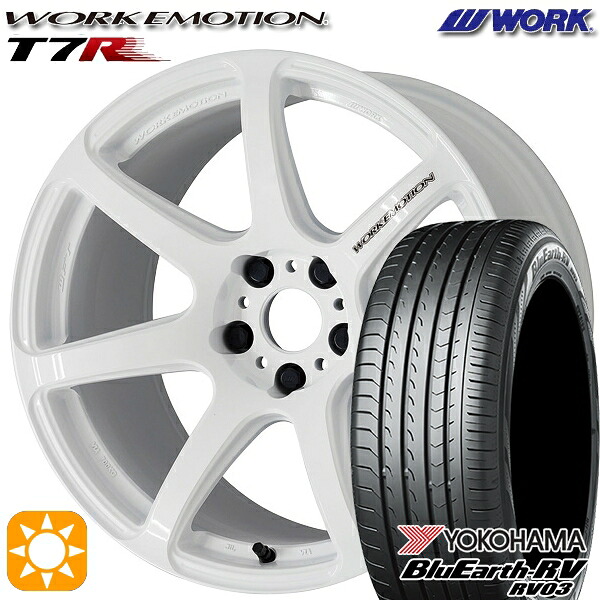 【取付対象】215/55R17 94V ヨコハマ ブルーアース RV03 WORK エモーション T7R ホワイト 17インチ 7.0J 5H114.3 サマータイヤホイールセット