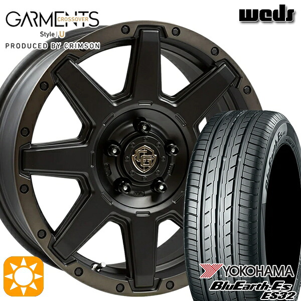 【取付対象】フォレスターSK9/SKE 225/55R17 97W ヨコハマ ブルーアース ES32 Weds ガーメンツ スタイルU マットブラッククリア 17インチ 7.0J 5H114.3 サマータイヤホイールセット