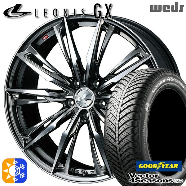 リーフ レヴォーグ 215/50R17 95H XL グッドイヤー ベクター フォーシーズンズ Weds ウェッズ レオニス GX 17インチ 7.0J 5H114.3 BMCMC (ブラックメタルコート/ミラーカット) オールシーズンタイヤホイールセット