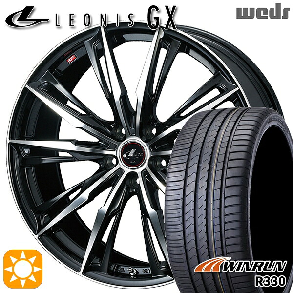 【取付対象】マークX スカイライン 225/45R18 95W XL ウィンラン R330 Weds レオニス GX PBMC (パールブラック/ミラーカット) 18インチ 7.0J 5H114.3 サマータイヤホイールセット |エムオートギャラリー