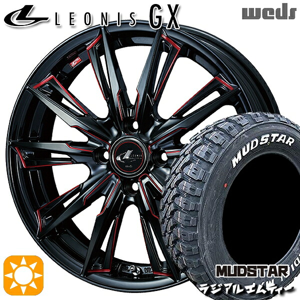 【取付対象】アクア クロスビー 175/60R16 82H マッドスター ラジアル M/T ホワイトレター Weds レオニス GX BK/SC[RED] (ブラック/SCマシニング[レッド]) 16インチ 6.0J 4H100 サマータイヤホイールセット ｜エムオートギャラリー