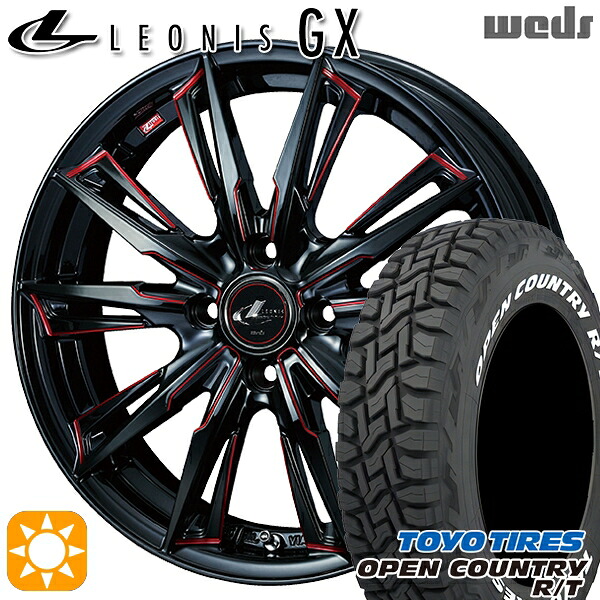 【取付対象】タフト 165/65R15 81Q トーヨー オープンカントリー R/T ホワイトレター Weds レオニス GX BK/SC[RED] (ブラック/SCマシニング[レッド]) 15インチ 4.5J 4H100 サマータイヤホイールセット ｜エムオートギャラリー
