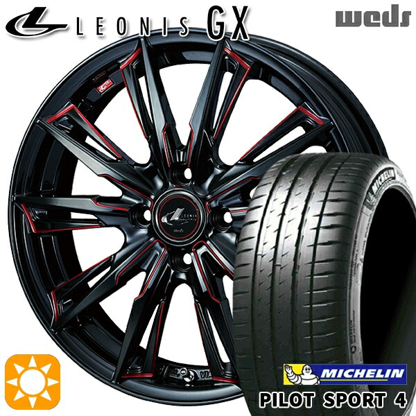 【取付対象】マツダ2 ノート 205/45R17 (88Y) XL ミシュラン パイロットスポーツ4 Weds レオニス GX BK/SC[RED] (ブラック/SCマシニング[レッド]) 17インチ 6.5J 4H100 サマータイヤホイールセット ｜エムオートギャラリー